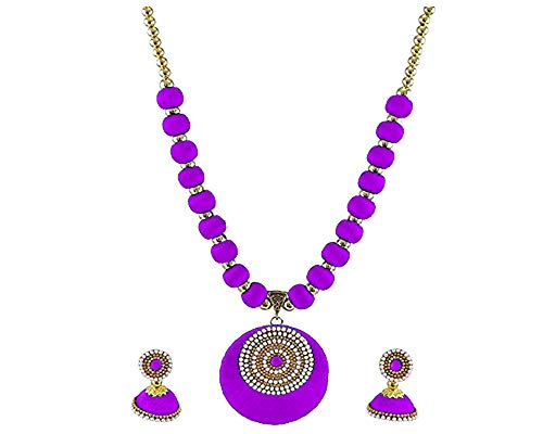Round Pendant Silk Necklace with Earrings