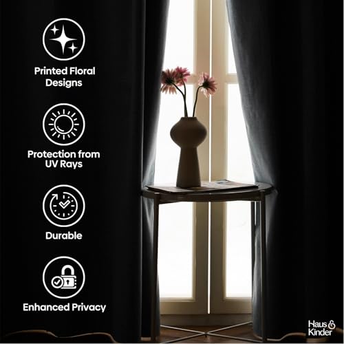 Image of haus & kinder 100% Blackout Door Curtains 7 Feet Long Pack of 1 Door Curtain, 7 Feet Curtain for Door, 100% Room Darkening (Classic Damask, 130 X 213 CM)