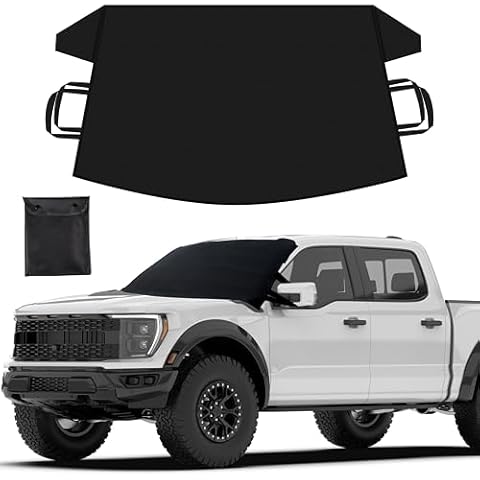 EcoNour Windshield Protector | Durable 600D Oxford Fabric | Waterproof Winter Car Cover for Pickup Truck, SUV & Mini Van | Essential Car Accessories | X-Large (74"x43") Cover