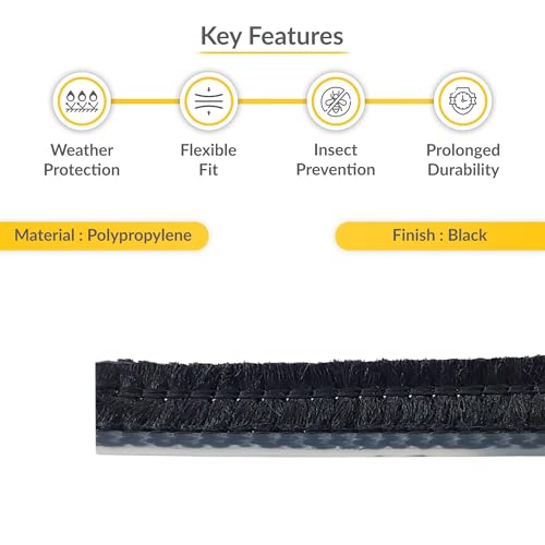 Brixwell Adjustable Astragal Pile Weatherstrip 0.312\" Pile Height, 7/16\" Overall Height, 100\' Roll, Black Finish- Seal Strip for Air, Moisture, and Draft Control in Residential or Commercial Use