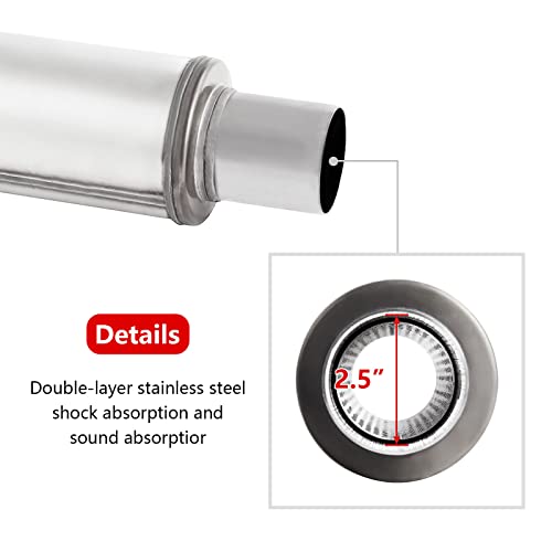 Tectruc 2.5IN 2.5'' Exhaust Muffler, 2.5 Inch Inlet/Outlet Exhaust Muffler Universal Resonator Stainless Steel Straight Through Design Exhaust Tip,20'' Overall Deep Sound thumb #2