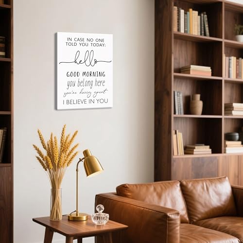 Positive Affirmation Canvas Prints, Inspirational Quote Wall Art – In Case No One Told You Today Hello Good Morning I Believe In You Classroom Sign Wall Decor for Bedroom Office – 12x16in by MJONG - Used condition - Image 5