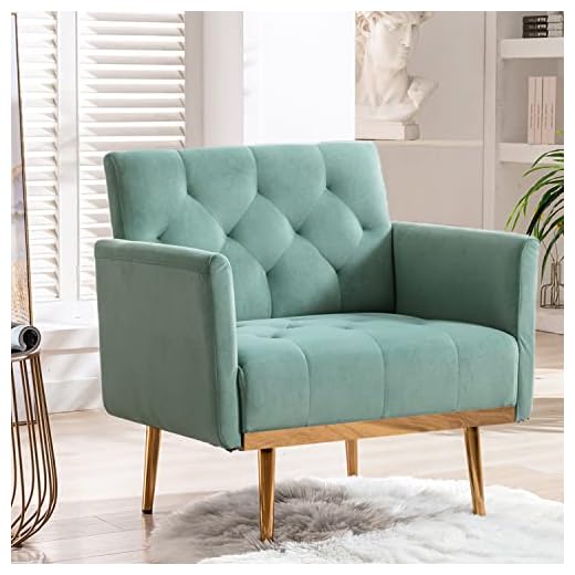 JOYBASE Velvet Accent Chair, Velvet Armchair, Mid Century Modern Chair with Metal Legs, Tufted Accent Chair, Comfy Reading Chair, Arm Chair for Living Room, Bedroom (Mint Green)