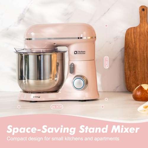 Image of Kitchen in the Box Stand Mixer, 3.5 QT Small Kitchen Electric Stand Mixers, 10-Speed Portable Lightweight Dough Mixer for Daily Use with Egg Whisk, Dough Hook, Beater (Light Pink)