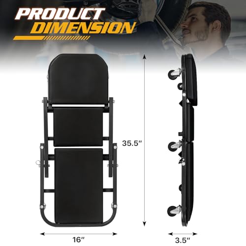 Magshion 36" Z-Creeper Seat Foldable Under Car Creeper, 330 lbs Capacity All-in-One Adjustable Roller Garage Chair Lay Down or Sit, 6 Wheels (Black) by Magshion - Used condition - Image 3