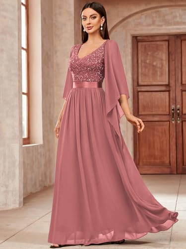 Image of Miusol Women's Deep-V Neck Lace Contrast Sequin Formal Evening Maxi Dress