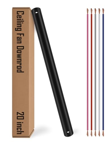 20 inch Ceiling Fan Downrod, Black Downrod for Ceiling Fans with lights, Extension Downrod with Wires, 1 inch Outside Diameter, Ceiling Fans and Accessories Replacement Parts, No Threaded, Black