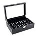 Caddy Bay Collection Black Carbon Fiber Glass Top Watch Case Holds 10 Large Watches