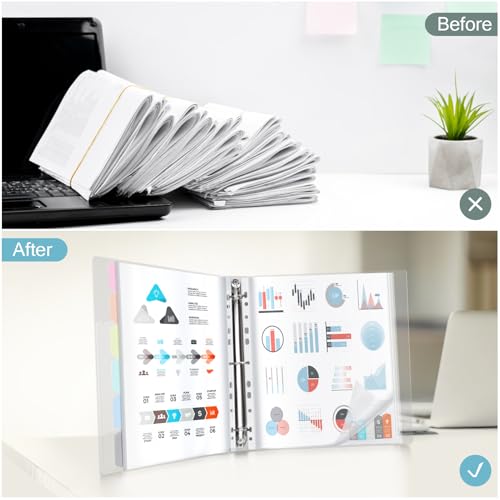 Uquelic Präsentationsbuch, Ringbücher mit 50 klarsichthüllen A4 glasklar (50 Mikron) und 6 Macaron-Farbe PP-Trennblättern, Ordner Organizer für Dokumente, Urkunden, Portfolio, Transparente