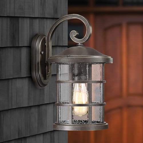 Quoizel Crusade Outdoor Wall Lantern, Coastal Armour 14.25 Inch 1-Light Palladian Bronze Wall Sconce, Clear Seeded Glass, 100W Exterior Wall Lantern Fixture, Outside Lights for Patio, Porch or Garage - Image 7