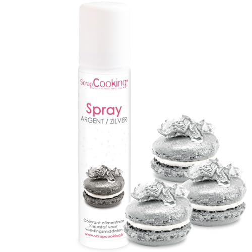 ScrapCooking - Spray Colorant de Surface Argent 40 ml - Spray Alimentaire Argenté Irisé pour faire Briller vos Pâtisseries, Biscuits, Macarons, Pâtes à...