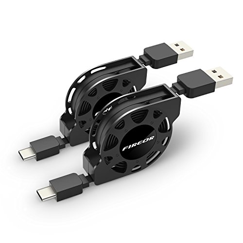 Retractable USB Type C Cable (3.3FT/1M, 2 pack) Fireor USB C to USB Male A Data Sync & Charging Cable for Samsung Note 8 S8, Samsung Galaxy S9 LG G5 G6 V30 V20, Google Pixel, Nintendo Switch