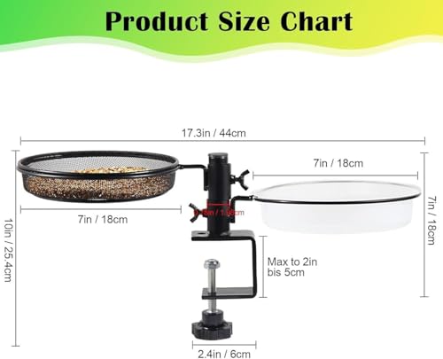 BSJIASHIWEI Bird Bath Feeder Outdoor, Deck Rail Bird Feeder, 2-in-1 Deck Mount, Adjustable Clamp Bracket, Metal Platform Mesh Dish & Water Bowl, for Outdoor Balcony Attracting Birds