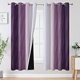 VEHEDE Ombre Gardinen mit Ösen, Wohnzimmer Schallschutz Vorhänge, Farbverlauf Thermo Vorhang gegen Kälte Blickdicht, Verdunklungsvorhäng 183 cm Lang, H 183 x B 132 cm, Violett und Weiß, 2er Set