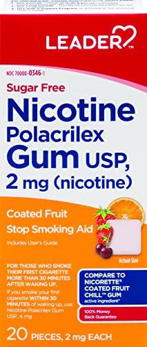 Leader Nicotine Gum Stop Smoking Aid, 2 Mg, Nicotine Transdermal System, Fruit, Polacrilex Quit Smoking With Behavioral Support Program, Sugar Free, 20 Count, Pack Of 2 #TOP19