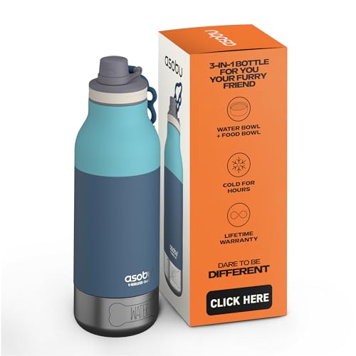 Asobu Buddy Bottle 34 oz Stainless Steel Dog Water Bottle with Food Bowl