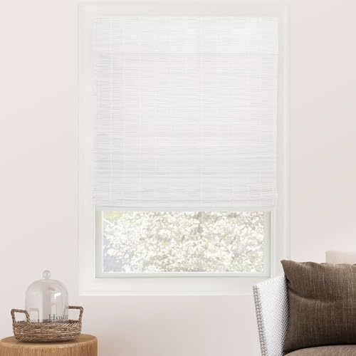 CHICOLOGY Bamboo Roman Shade, Cordless Light Filtering Woven Wood Window Treatment for Living Room, Dining Room, Kitchen & Office, Natural Bamboo Blinds for Boho Coastal Decor, Snow, 35" W x 64" H by CHICOLOGY - Used condition - US$45.48
