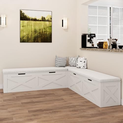 Jiaoun Breakfast Nook Bench,L-Shaped Corner Stool with Cushion,Dining Bench with Storage Suitable for Dining Room, Cafes, Living Room,Handle-Less White