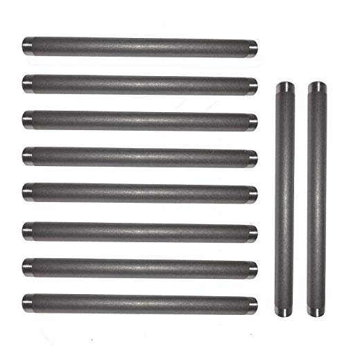 GPOWER 3/4 Inches x 12 Inches Sandblasted Dark Gray Pipe Nipples, Carbon Steel Iron Pipe Nipples and Fittings,for DIY Vintage Furniture,10 Pack