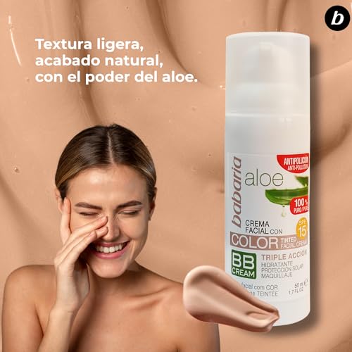 Babaria - Crema Facial Con Aloe Vera Puro 100% | Crema Hidratante Facial Mujer Y Hombre 50ml | Protector Solar Con Maquillaje | Cremas Faciales Mujer Y Cremas Faciales Hombre - imagen 6