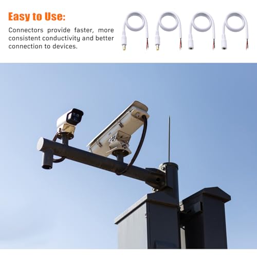 KUOQIY 4 Sztuk 50cm 18 AWG 5.5 mm x 2.5 mm Kabel Pigtailowy Prądu Stałego, Wtyk Męski i Żeńskie DC na Goły Przewód Zamienny Przewód Zasilający z Otwartym Końcem, do Kamery Monitoringu CCTV, Biały