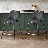 VASAGLE Bar Stools Set of 2, Counter Height Bar Stools with Back, Ergonomic Backrest, Synthetic Leather, Metal Legs, 24.8-Inch Tall Barstools for Kitchen Island Home Bar, Easy Assembly, Ink Black