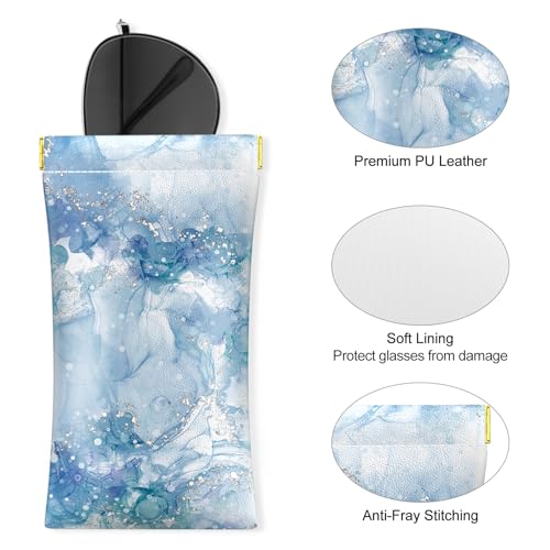 Image of 3 Pack Eyeglasses Pouch, Portable Squeeze Top Leather Sunglasses Pouch Spring Storage Glasses Case, Marble