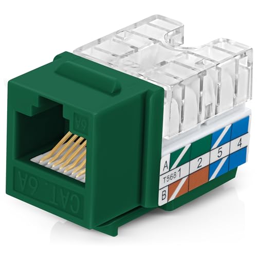 Image of Everest 90 Degree RJ45 Cat6A Keystone Jacks Slim Profile 10-Pack Green | Compatible with 90 Angled Speed Termination Tool - easyJACK (B094WB91H3)
