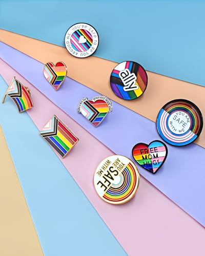 Image of 9pcs Pride Pins You are Safe with Me Pin Rainbow LGBTQ Pins Bulk Pride Ally Pin LGBT Lapel Pins Trans Pride Flag Enamel Pin Rainbow Brooch Pins for Backpacks Clothing Hat Gay Pride Accessories