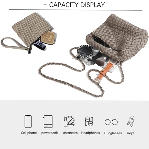 Image of JINMANXUE Fashion Mini Handbag For Women, Woven Tote Bucket Composite Bag Knitting Chain Bags, Crossbody Shoulder Purses (N-Tea brown)
