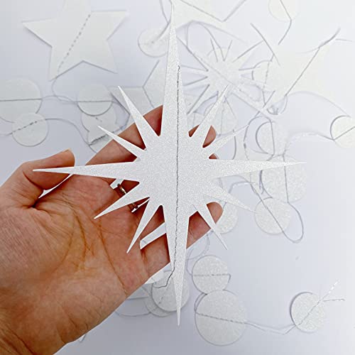 Image of White Star Moon Party Decorations Hanging Circle Dot Garland Crescent Twinkle Little Star Streamer Bunting Banner for Wedding Engagement Anniversary Bridal Shower Celestrial Birthday Decor Supplies