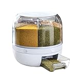 Taylor & Brown Distributeur de riz rond à 6 compartiments rotatif à 360 ° - Pour aliments secs, fruits, céréales, cuisine - Blanc