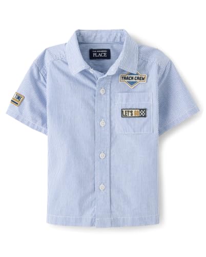 Image of The Children's Place Baby Boys' and Toddler Poplin Short Sleeve Button Down Shirt