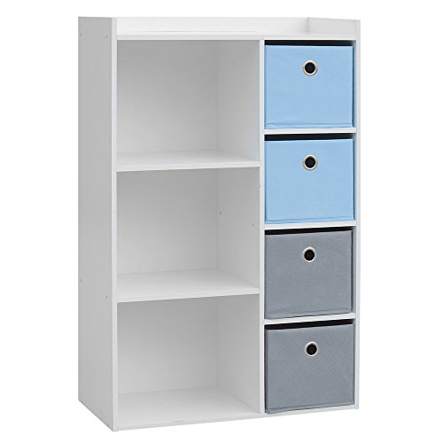 Armoire 3 Niches avec 4 Tiroirs, bleu 31 x 10.5 x 97 cm