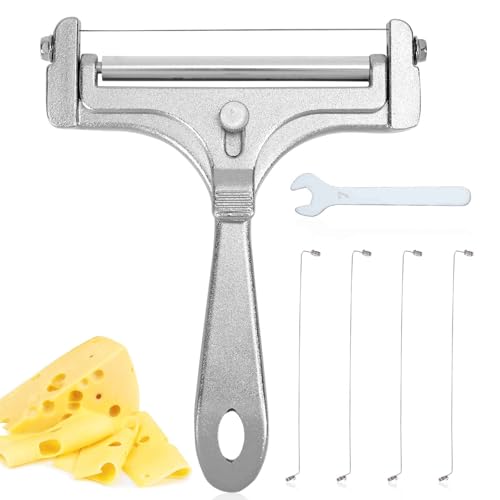 Gosknor Kit de 6 trancheuses à fromage, coupe-fromage en acier inoxydable avec 4 fils supplémentaires et clé à molette, coupe-beurre portable pour bloc de beurre (argent givré)