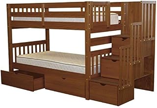 Bedz King Stairway Bunk Beds Twin over Twin with 3 Drawers in the