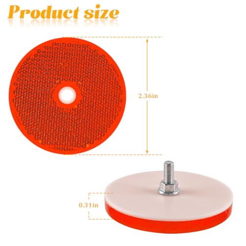 Image of Car Front Round Reflector, 16PCS 2.36 inch Safety Vehicle Reflectors with Center Mounting Holes & Screws, Reflective Marker for Driveaway Fence Gate Post, Universal for Truck Sedan SUV (Red)