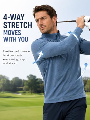 Frevontica Men's Quarter Zip Mock Neck Golf Pullover Moisture Wicking Top — view 3