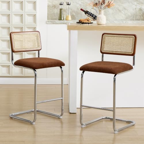 Image of ONEVOG 26 inch Mid-Century Rattan Counter Height Bar Stools, Brown, Set of 2