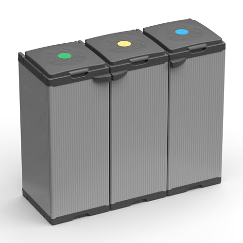 Adventa: Mueble para bolsas de basura Tris para recogida diferenciada de plástico, fácil de montar, Modular System, apto para bolsas de 80-110 L, resistente, ambientes interiores y exteriores, 102 x
