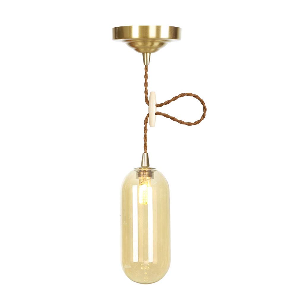 Lustre en cuivre et verre ambré une suspension Art Déco haut de gamme