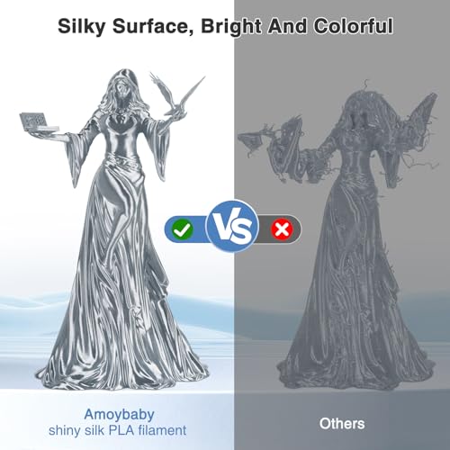 Image of Silk Silver PLA Filament 1.75mm, High Speed PLA for Fast Printing Shiny 3D Printer Filament Low Warp & Clog-Free, Dimensional Accuracy + /- 0.03mm, 1kg(2.2lbs), Fits for Most FDM 3D Printers