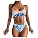 Produktbild Damen Bikini Set, Sexy Bademode High Waist Push Up Badeanzug Zweiteiliger Badeanzüge Strandkleidung Tie Dye Color Patchwork Bikini Oberteil Thong Triangel String Swimwear Beachwear(Blau,L)
