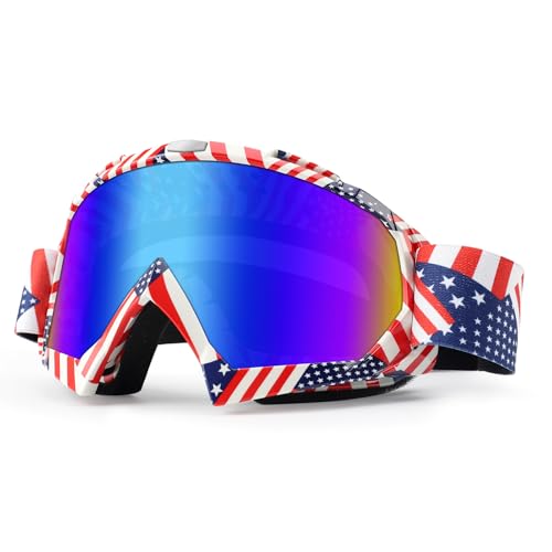 YOHOG ATV Goggles Dirt Bike Goggles Motorcycle Motocross Goggles For Men Women Riding Goggles MX Goggles Bike Powersports Goggles Adult Youth Kid Anti-Fog Scratch Windproof Dustproof Color Lens（Flag）