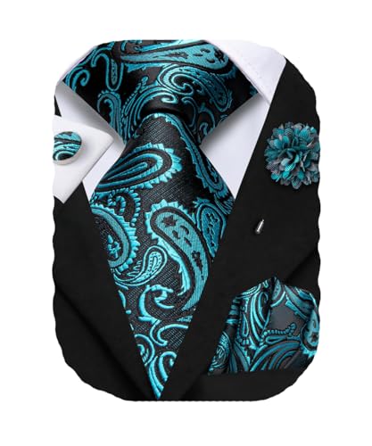 Image of Hi-Tie Men's Silk Ties Formal Woven Classic Necktie Pocket Square Cufflinks Lapel Pin Set Wedding Business