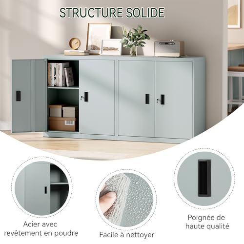 Armoire Bureau Métal Verrouillable 2 Étagères WOLTU