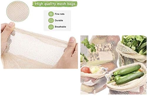 Eco.Lif3 Reusable Bags for Fruits and Vegetables | Organic Cotton Mesh Produce Shopping Bag | Washable, Breathable, Durable | Set of 6 (S,M,L,XL, Grocery Tote, Carry Pouch)