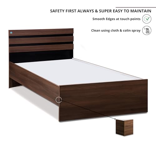 Image of DELITE KOM | 1 Year Warranty | Single Bed, Cocoa Engineered Wood Bed Without Storage, Wooden Bed (77x37 Inches) | Installation Included | Dual Tone Color - Acacia Dark & Flowery Wenge