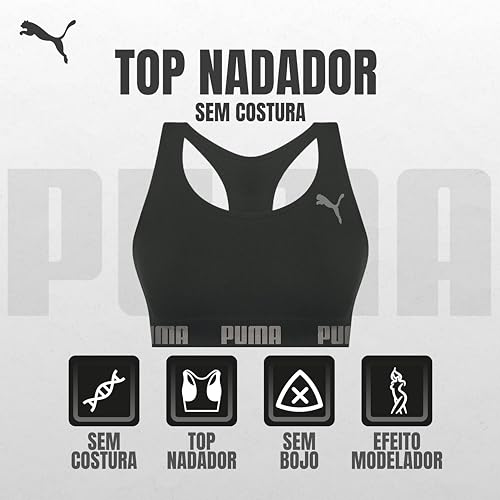 PUMA Top Nadador Academia Sem Bojo Sem Costura Microfibra Feminino, 1 - Preto, G