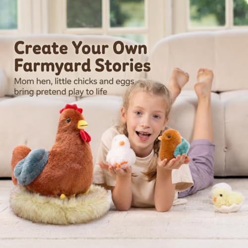 Image of 7Pcs Chicken Plush Toy with Babies, 14 inch Hen Stuffed Animal Set